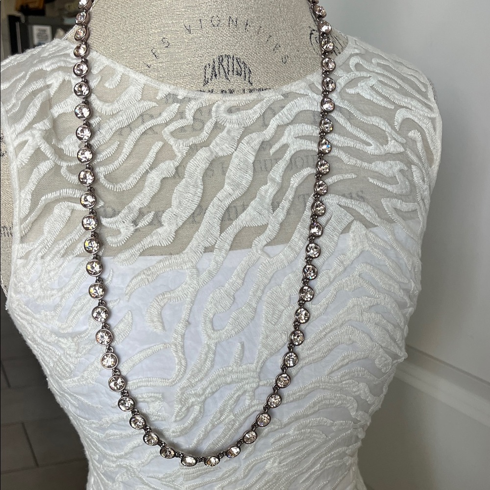 Vintage Givenchy pink faceted round crystals, Coppertone 36 inch necklace